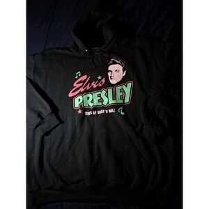 Elvis Presley Mens Black 2X Hoody Long Sleeve The King Rock n Roll 50s 60s Music